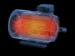 Interior view of an overheating electric motor