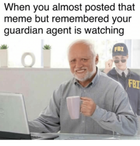 FBI Agent assigned to computer meme drinking coffee millennials