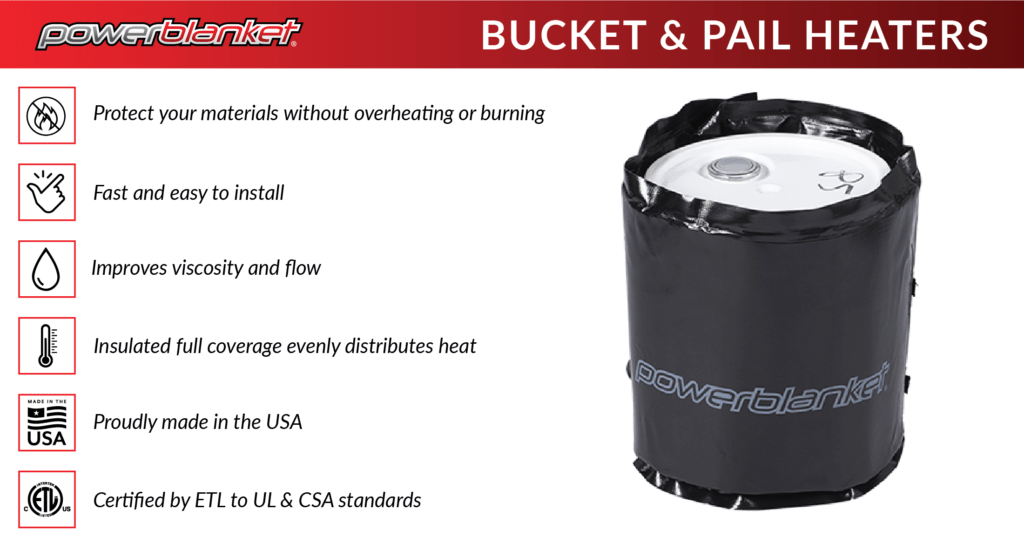 Powerblanket infographic on bucket heaters