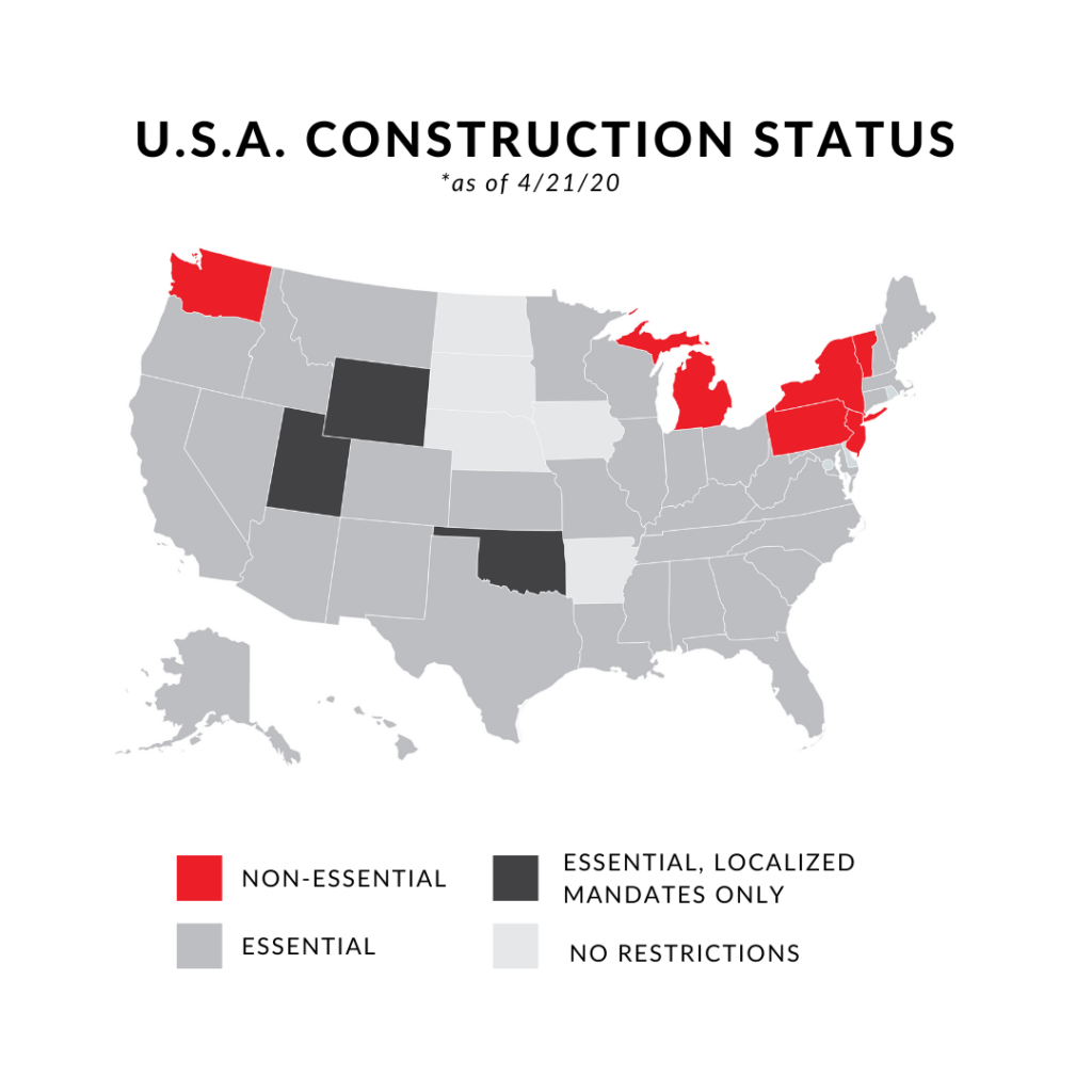 Powerblanket Map of Construction Status in USA during COVID-19
