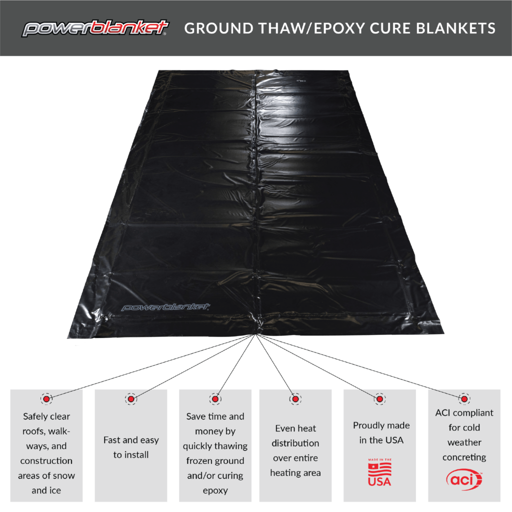 Powerblanket ground thawing and epoxy curing blankets